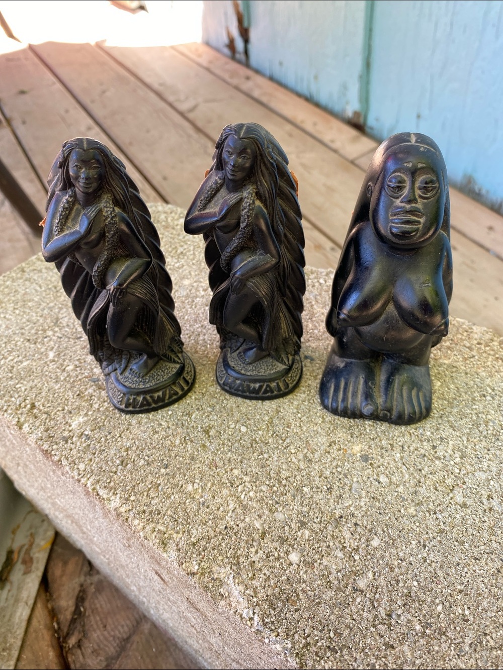 Vtg Hawaiian CocoJoe’s Lava Rock Resin Statues Hula Dancer Fertility Goddess